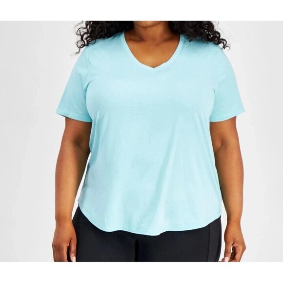 ID Ideology Women's Plus Size Curved-Hem V-Neck Top Shirt Sky Sail Blue  3X - Picture 1 of 10